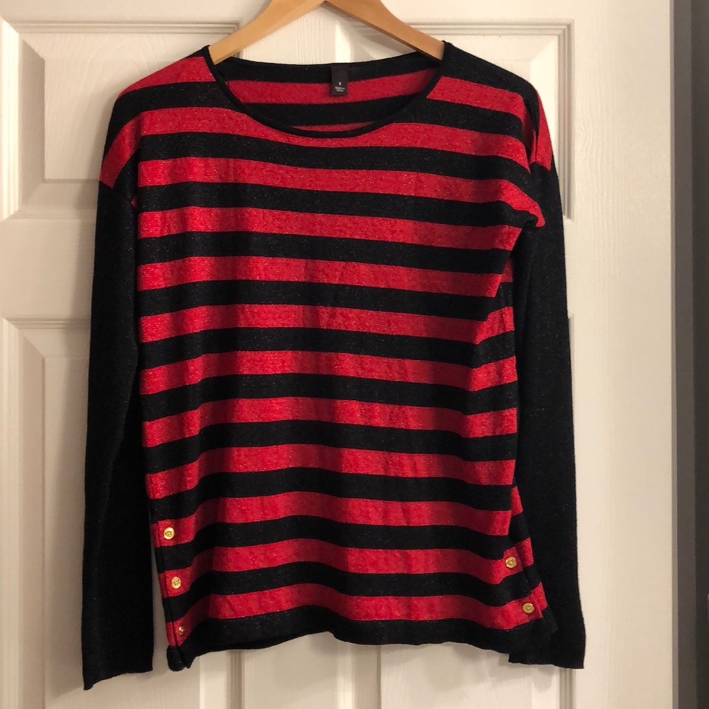 Dana Buchman red & black stripe thin sweater
